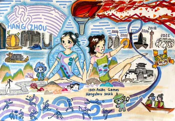 亚运会赛艇绘画图片